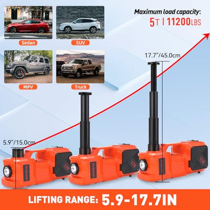 ROGTZ Electric Hydraulic Car Jack Kit with Impact Wrench and Tire Inflator Pump, 5 Ton 12V Hydraulic Jack for SUV Sedans Tire Change with LED Light - color: Orange+Wrench