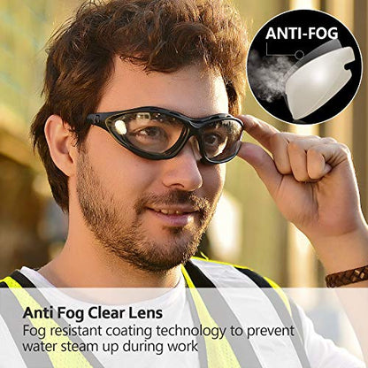 SAFEYEAR Anti Fog Safety Glasses- SG002 Clear Scratch Resistant Work Glasses No-Slip Safety Goggles Lab Grinding Chemistry - color: Black