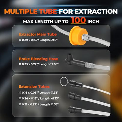 FOUR UNCLES Oil Extractor Pump - Fluid Extractor with 59" Main Hose, Three 41" Extension Tubes for Oil Change, a Hose for Brake Bleeding