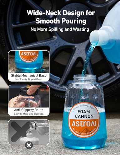 AstroAI Foam Cannon for Pressure Washer, Snow Clear Foam Cannon, Wide Neck Foam Blaster Adjustable Nozzle for Car Wash Accessories, with 1/4 Inch Quick Connector,1 L Clear Bottle - size: 1L BOTTLE,without tips