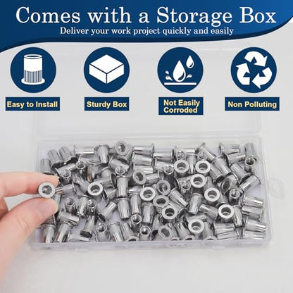 M5 Rivet Nuts, 100Pcs 304 Stainless Steel Flat Head Rivnut Threaded Insert Nutsert - color: Silver, size: Metric M5 - 100 Pcs
