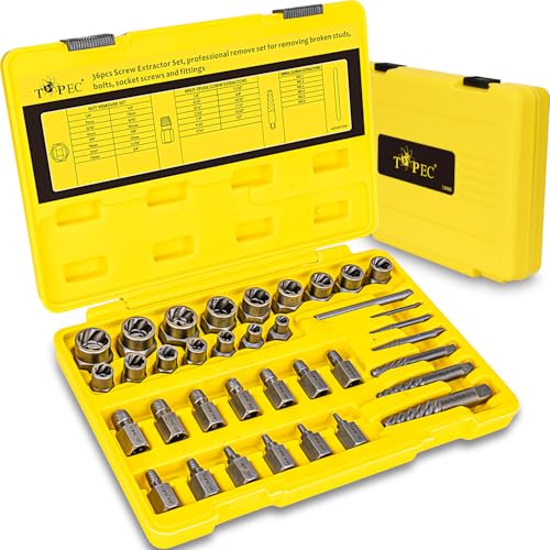 Topec 36Pcs Screw & Bolt Extractor Kit, 3-in-1 Easy Out Screw Extractor Set, 3/8" Drive Broken Bolt Extractor Socket Set, for Damaged, Rounded, Stripped Screw Removal - size: 36 PCS