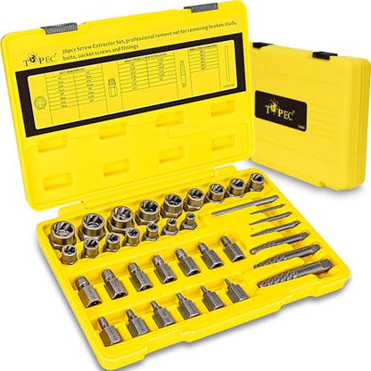 Topec 36Pcs Screw & Bolt Extractor Kit, 3-in-1 Easy Out Screw Extractor Set, 3/8" Drive Broken Bolt Extractor Socket Set, for Damaged, Rounded, Stripped Screw Removal - size: 36 PCS