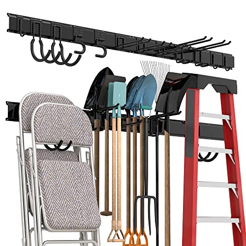 Sttoraboks Garage Tool Storage Rack, Heavy Duty Garage Storage Organizer Rack System Wall Mounted Tool with 12 double hooks, 4 rails Garden Tool Rack - size: 68inch 4 panels+12 hooks