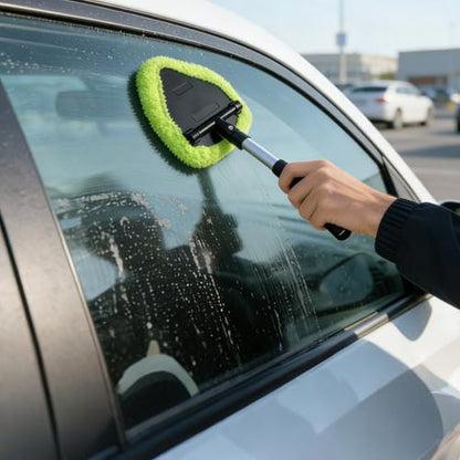 Microfiber Car Windshield Cleaning Tool with Extendable Handle,Car Defogging Glass Cleaning Brush with 4 Reusable Microfiber Pads 1 Spray Bottle and 1 Car Dust Removal Brush. (Green) - color: green