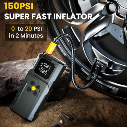 Jump Starter with Air Compressor, Jump Box 4000A Portable Jump Starter (9.0L Gas/7.0L Diesel), 12V Car Battery Jumper Starter with 150PSI Tire Inflator, Display, 3 Mode Flashlight - color: coal black