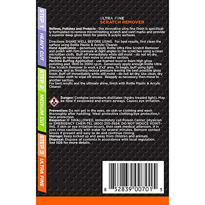 Rolite 3 Step Scratch Removal System for Clear Plastic and Acrylic Surfaces - Heavy Cut, Medium Cut and Ultra Fine Combo Set Removes Scratch and Swirl Marks, 3 - 4 Ounce Bottles