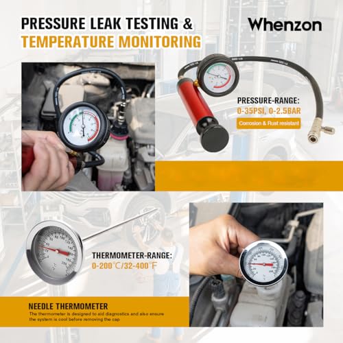Radiator Pressure Tester Kit, Coolant Pressure Tester and Vacuum Refill Kit for Automotive Cooling System Water Tank Leakage Detection (Universal Fit 34PCS)