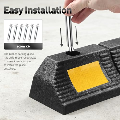 DNA Motoring 2 Pack 22.8" Parking Stopper for Garage, Heavy Duty Garage Parking Aid, Parking Gadgets Protects Car and Garage Walls, w/Reflective Yellow Tape Curb, 22.8" L x 4.33" W x 3.34" H - style: 1 side Reflective Strip
