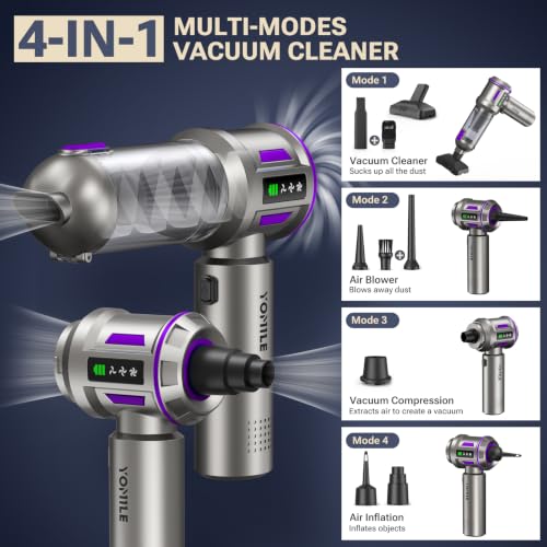 Yomile Mini Vacuum Cleaner, 2 in 1 27000PA Brushless Car Vacuum Air Duster 9000mAh Battery Air Blower Wireless Handheld Vacuum for Car,Office and Home (Dark Purple) - color: Dark Purple