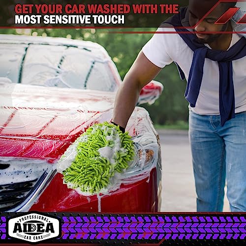 AIDEA Car Wash Mitt Microfiber-2PK, Car Wash Brush, Green, 7.12''X10.14'' | Scratch Free Lint Free, Premium Chenille Microfiber Mitt, Car Cleaning Supplies, Regular Size - color: Green, size: 2PK-7.12''X10.14''