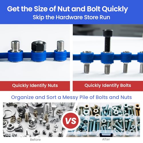 Detachable Nut and Bolt Thread Checker, Removable Stainless Steel Gauges on Flexible Silicone Loop, Identify Standard & Metric Sizes, 2-in-1 Screw Size Finder for Tight Spaces & Fixed Fasteners - size: 32 Thread Checker-S03