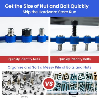 Detachable Nut and Bolt Thread Checker, Removable Stainless Steel Gauges on Flexible Silicone Loop, Identify Standard & Metric Sizes, 2-in-1 Screw Size Finder for Tight Spaces & Fixed Fasteners - size: 32 Thread Checker-S03