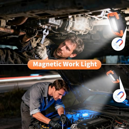 KunHe 8 Pack Magnetic Battery Powered Work Light 500 Lumen Portable Work Light IPX4 Waterproof 180 Rotating Bracket (32 AA Alkaline Batteries Included) for Camping Car Repair Emergency - style: 8 Pack Battery version