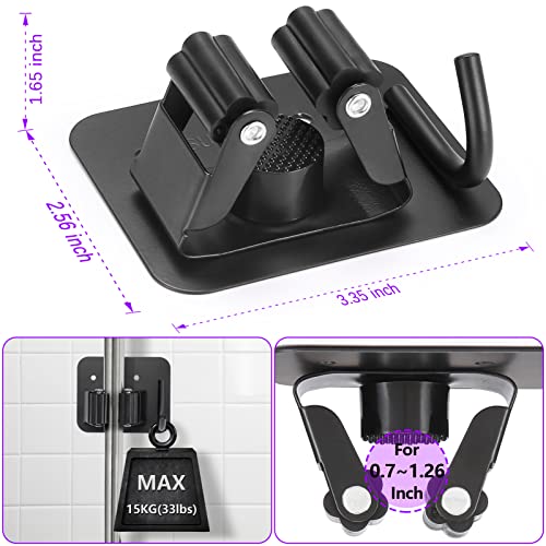 Stainless Steel Broom Holder, Heavy Duty, Rust Resistant, 4 Gripper Positions with 4 Hooks, Black | Drill-Mounted Gripper Rack Holds Brooms, Mops and Garden Tools Safely in the Laundry Room, Kitchen, Garage, Garden and Shed - color: Black