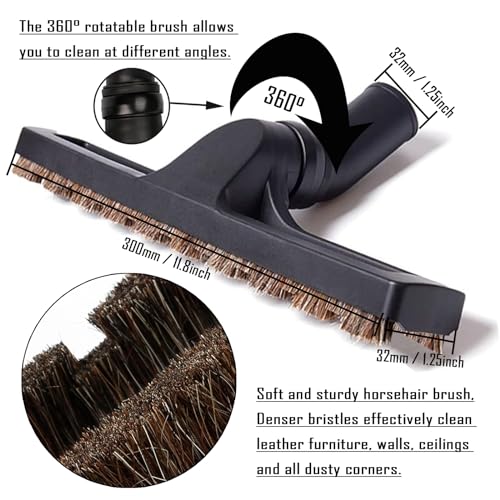 12Pcs Universal Vacuum Attachment Professional Shop Vac Accessories Wet Dry Vacuum Hose Adapter with Hair Brush Extension Wand Flexible Crevice Tool fit 2 1/2" to 1 1/4" and 1 7/8" to 1" Vacuum Hose