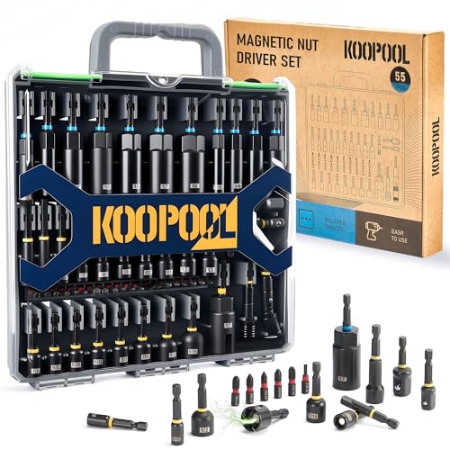 Magnetic Socket Set for Power Drill, Nut Driver Bit Set with Socket Adapters, Quick Release Extension, SAE Metric Sizes and Storage Case - color: 55pcs Assorted