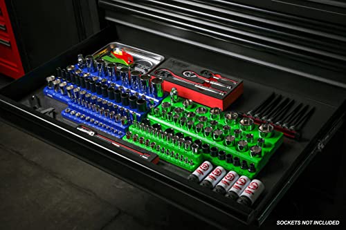 ARES 60037-3-Piece SAE Magnetic Socket Organizers Set - GREEN - Includes 1/4 in, 3/8 in, 1/2 in Socket Holders - Holds 68 Standard (Shallow) and Deep Sockets - Also Available in RED - color: Green (Sae), size: 1/4, 3/8, 1/2-Inch Drive - 3-Piece Set