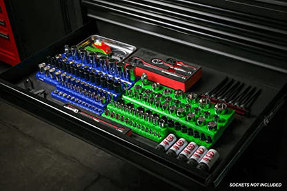 ARES 60037-3-Piece SAE Magnetic Socket Organizers Set - GREEN - Includes 1/4 in, 3/8 in, 1/2 in Socket Holders - Holds 68 Standard (Shallow) and Deep Sockets - Also Available in RED - color: Green (Sae), size: 1/4, 3/8, 1/2-Inch Drive - 3-Piece Set