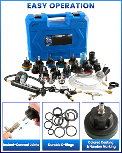 SIXIWANZI 31pc Coolant Pressure Tester and Vacuum Refill Kit with 24 Radiator Adapters, Universal Radiator Pressure Tester Kit for Automotive Cooling System Water Tank Leakage Detection