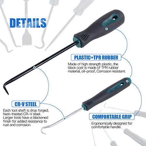 Glarks 10 In 1 Heavy Duty Hook and Pick Set, 9Pcs Precision Scraper, Hook and Pick with a 19 to 69 CM Telescopic Magnetic Pickup Tool For Removing Gaskets, Springs, Oil Seals, O-rings