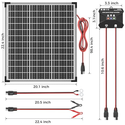 Voltset 50W Solar Panel Kit, 12V Solar Battery Trickle Charger Maintainer + 10A MPPT Charge Controller + Adjustable Mount Bracket,Waterproof Solar Panel Battery Charger for Car Boat Marine RV Roof - size: 50W