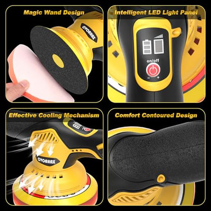 Cordless Car Buffer Polisher, 8-Speed 6000RPM Car Polisher with 2pcs 2.0Ah 21V Batteries, 6 In LED Display Car Buffers and Polishers Kit for Car Detailing, Waxing, Polishing & Scratch Removal
