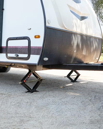 Kohree 8000 lbs RV Stabilizer Jacks 24", Leveling Scissor Jacks for Travel Trailer, Set of 2, Heavy Duty Camper Stabilizer Jacks Kit with Anti-Slip Handle and Drill Socket, Easy to Install - size: 2P-8000-24inch