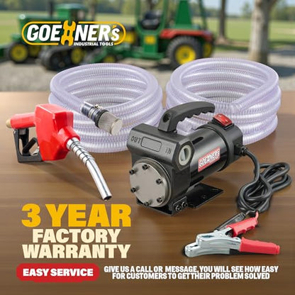 12V 15GPM Self-Priming Fuel Transfer Pump Kit, Diesel Transfer Pump with Auto-off Nozzle & Hoses for Diesel, Kerosene, Machine Oil, and Transformer Oil