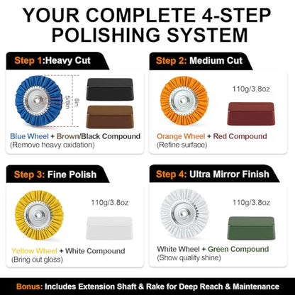 Upgrade 8" Airway Buffing Wheel, 11Pcs Aluminum Polishing Kit, Flange-Free Installation, 5/8" Arbor Hole Aluminum Metal Wheel Polishing Kit with Extension for Angle Grinder Mirror Finish