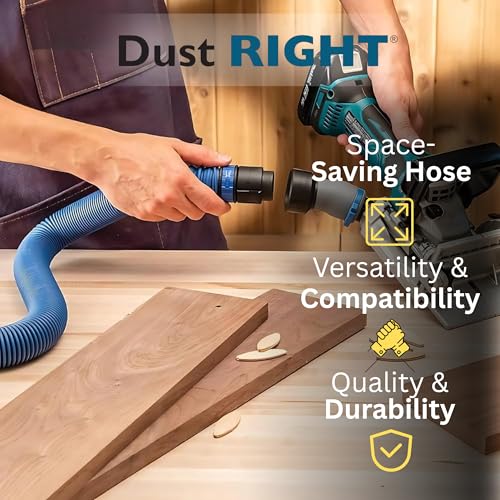 Rockler Dust Right FlexiPort Expandable Power Tool Hose Kit 3-12 Ft | Expandable Hose – Flexible Dust Collection – Dust Hose Kit – Expands 3–12 ft – FlexiPort System