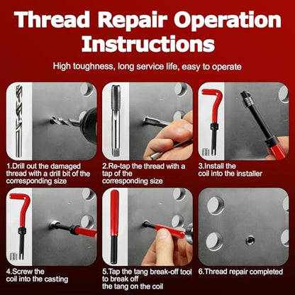 15 Pcs Helicoil Thread Repair Kit, Helicoil Metric Thread Repair Insert Kit with HSS Drill Bits, Universal Car Accessories for Damaged Thread Repairing (M14*1.5)