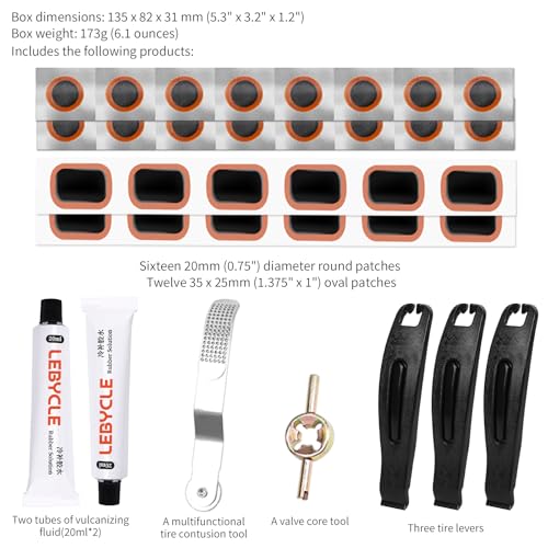 35 PCS Bike Tire Repair Kit, Bicycle Inner Tube Patch Kit with 28 PCS Vulcanizing Patches,Rubber Solution, Metal Rasp, Bike Tire Levers, Bike Patch Kit with Portable Box for MTB BMX Road Bike