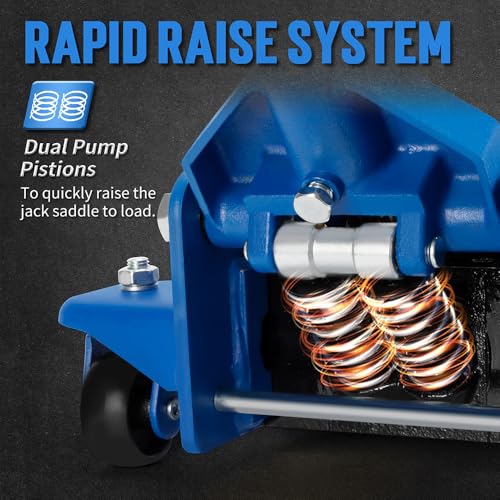 AAIN Hydraulic Low Profile Service/Floor Jack with Dual Piston Quick Lift Pump, 4 Ton (8,000 lb) Capacity, Blue - color: Blue, style: 4 ton