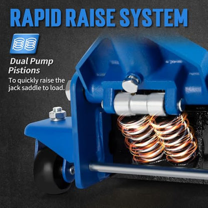 AAIN Hydraulic Low Profile Service/Floor Jack with Dual Piston Quick Lift Pump, 4 Ton (8,000 lb) Capacity, Blue - color: Blue, style: 4 ton