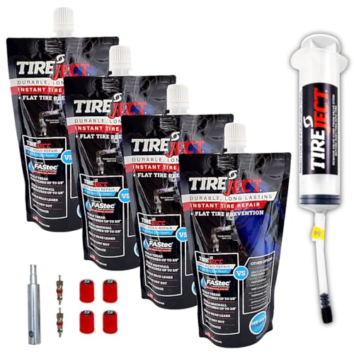 TireJect Off-Road Tubeless Tire Sealant Kit: Fix a Flat Tire & Prevent Flat Tires, Seal Punctures Leaks Dry Rot Thorns Nails Screws, tire Repair Slime, Puncture tire Sealer (40oz, 4-Tire Value Pack) - size: 40oz