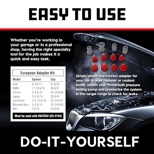 Powerbuilt Cooling System Pressure Tester Adapter Kit for European Vehicles – 12-Piece Set for Audi, BMW, VW, Mercedes & More – Works with Model 647642 Pressure Testing Pump - 647644 - size: European Car Adapters