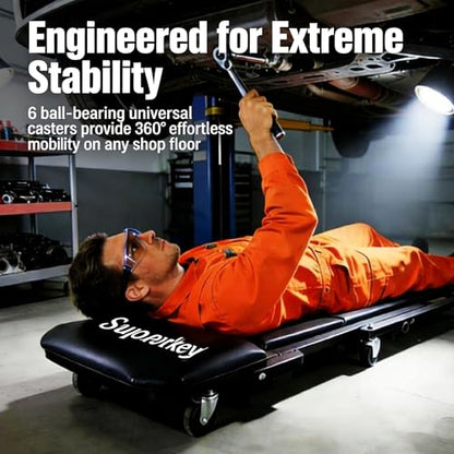 superokay 2-in-1 Folding Creeper Seat, 40-Inch, 330LBS Capacity | Steel frame, 2-in-1 creeper/seat, 40-inch length, 330LBS capacity, 360° casters, padded cushion, foldable - size: 40 inch