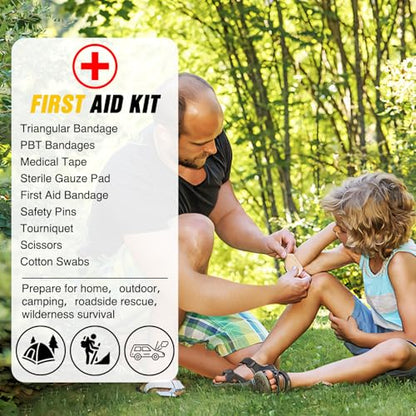 Nilight Car Emergency Kit with Jumper Cable, First Aid Kit Safety Assistance Tools for Travel Camping Outdoor Cars Truck SUV RV, Roadside Essentials with Flash Light - color: Essential Kit+Digi Air Compressor+Tire Fuse kit