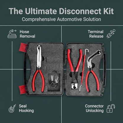 Automotive Electrical Disconnect Pliers Set, Electrical Connector Separator Removal Tool Kit, Wire Terminal Pin Release Tool & Hose Clamp Pliers for Cars Trucks SUVs with Storage Box (Set of 5)