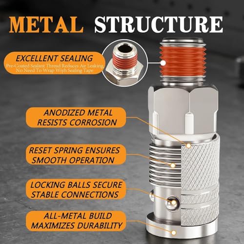 48 Pcs Quick Connect Hose Fittings 1/4" NPT Air Coupler & Plug Kit,360 Degree Swivel Air Hose Fittings,Air Compressor Accessories - size: Nickel-plated alloy