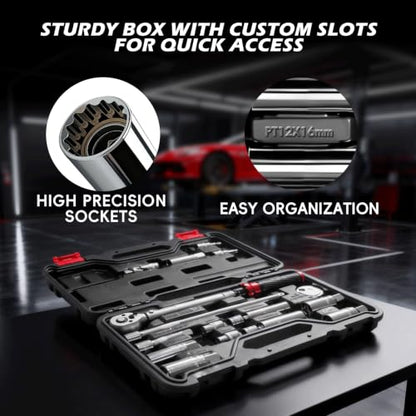 3/8" Click Torque Wrench Set, 5-45 Ft-lb with Spark Plug Socket | ±3% Accuracyn, Auto Repair, Quick Release, Audible Click, Reversible, Calibration Certificate Included, DIY, Dual Range - size: 16pcs spark plug torque wrench set