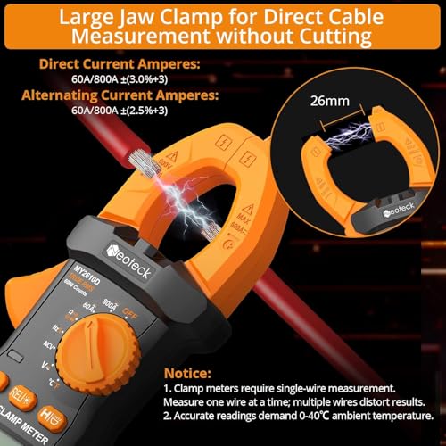 Neoteck Clamp Meter 6000 Counts Clamp Multimeter 800A AC/DC Current&Voltage Multimeter with TRMS Capacitance Continuity Resistance NCV Diode Frequency for Home Electrical,Automobile,Industrial,HVAC - style: Orange,800A AC/DC Current