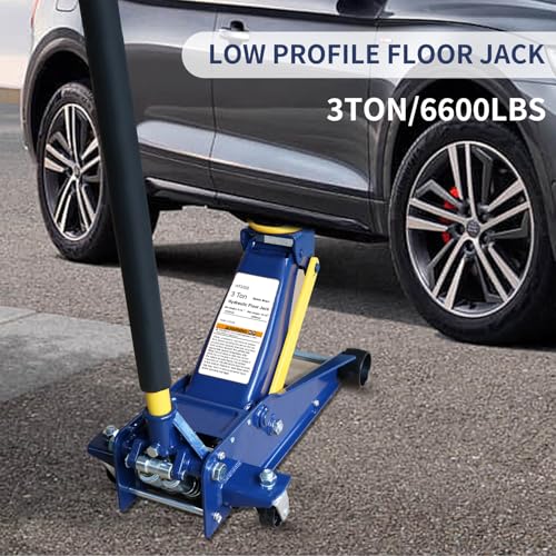 Eisen Heavy duty 3 Ton Floor Jack For All Terrain Vehicle Low Profile Hydraulic Jack, Steel Service Jack Quick Rise With Double Pump Quick Lift | Wide Lifting Range| Swivel Saddle| Rear Casters| Stable Support| Blue Finish
