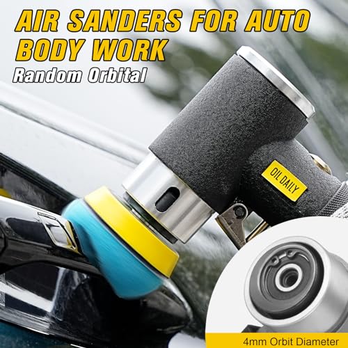 SI FANG 1'' 2'' 3'' Mini Random Orbital Air Sander Kit, High Speed Pneumatic DA Sanders Polisher for Auto Body Work, Includes 27Pcs 1/2/3in Polishing Sponge & Wool Pads, 15Pcs Sandpapers (Black) - style: 1"2"3" Buffer&Sander Kit