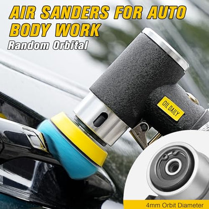 SI FANG 1'' 2'' 3'' Mini Random Orbital Air Sander Kit, High Speed Pneumatic DA Sanders Polisher for Auto Body Work, Includes 27Pcs 1/2/3in Polishing Sponge & Wool Pads, 15Pcs Sandpapers (Black) - style: 1"2"3" Buffer&Sander Kit