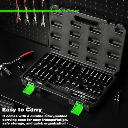 TecoTek 3/8" Drive Impact Socket Set, 49-Piece Standard SAE (5/16"-3/4") and Metric (8mm-22mm), 6 Point, Cr-V, Extension Bars, 1/2" F to 3/8" M Reducer, Universal Joint and Power Drill Adapter - size: 3/8" Drive 49pcs Impact Socket Set