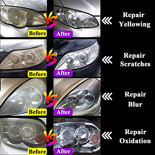 Headlight Restoration Car Headlight Lens Scratch Repair Polish Tool with 100 ml Restoration Liquid,Auto Headlight Vapor Renovation Kit with UV Block Coat to Remove Yellowing/Scratch/Haze/Oxidation - size: L