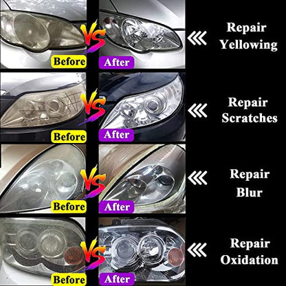 Headlight Restoration Car Headlight Lens Scratch Repair Polish Tool with 100 ml Restoration Liquid,Auto Headlight Vapor Renovation Kit with UV Block Coat to Remove Yellowing/Scratch/Haze/Oxidation - size: L