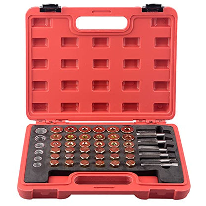 DAYUAN 114Pcs Oil Pan Thread Repair Kit Sump Gearbox Drain Plug Tool Set | M13-M22 Sizes, Renews Damaged Threads，Hardened Steel Construction, Wide Vehicle Coverage，Oil Drain Plug Thread Repair Kit